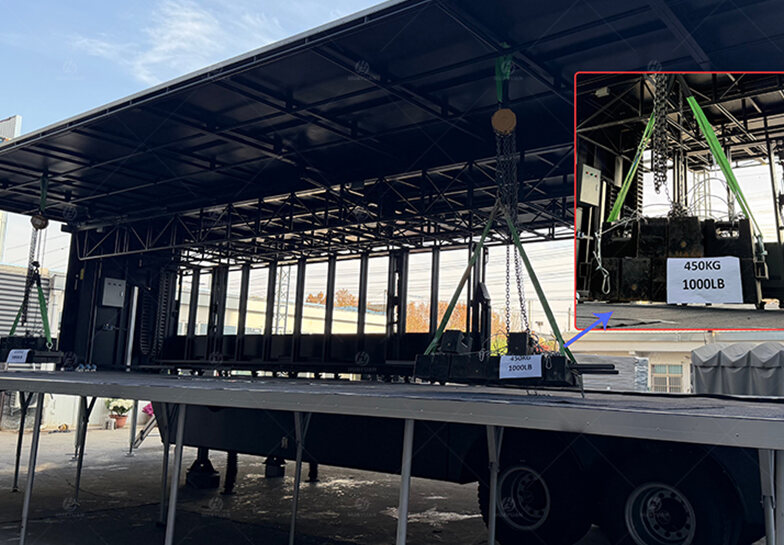 Mobile stage roof single point load capacity up to 450 kg